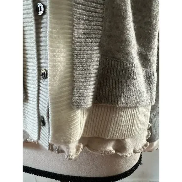 NWT Diane Snyder Cashmere Glenn Triple Band Gray Layered Cardigan size M - Picture 10 of 16